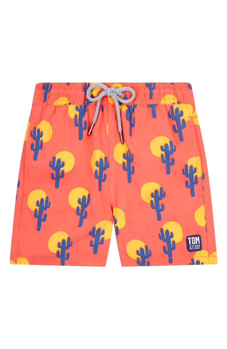 Tom & Teddy Kids' Cactus Swim Trunks, Main, color, Deep Rose