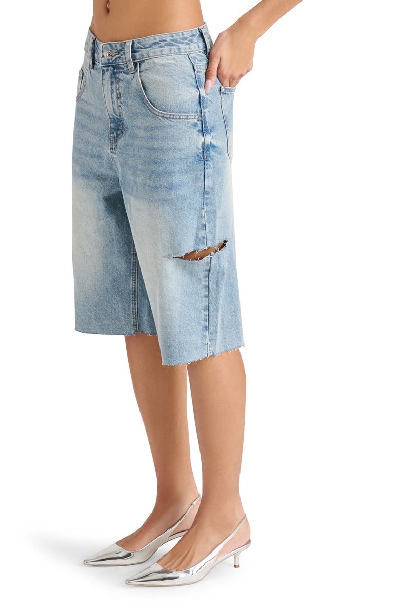 Steve Madden Lange Low Rise Ripped Denim Bermuda Shorts, Alternate, color, 