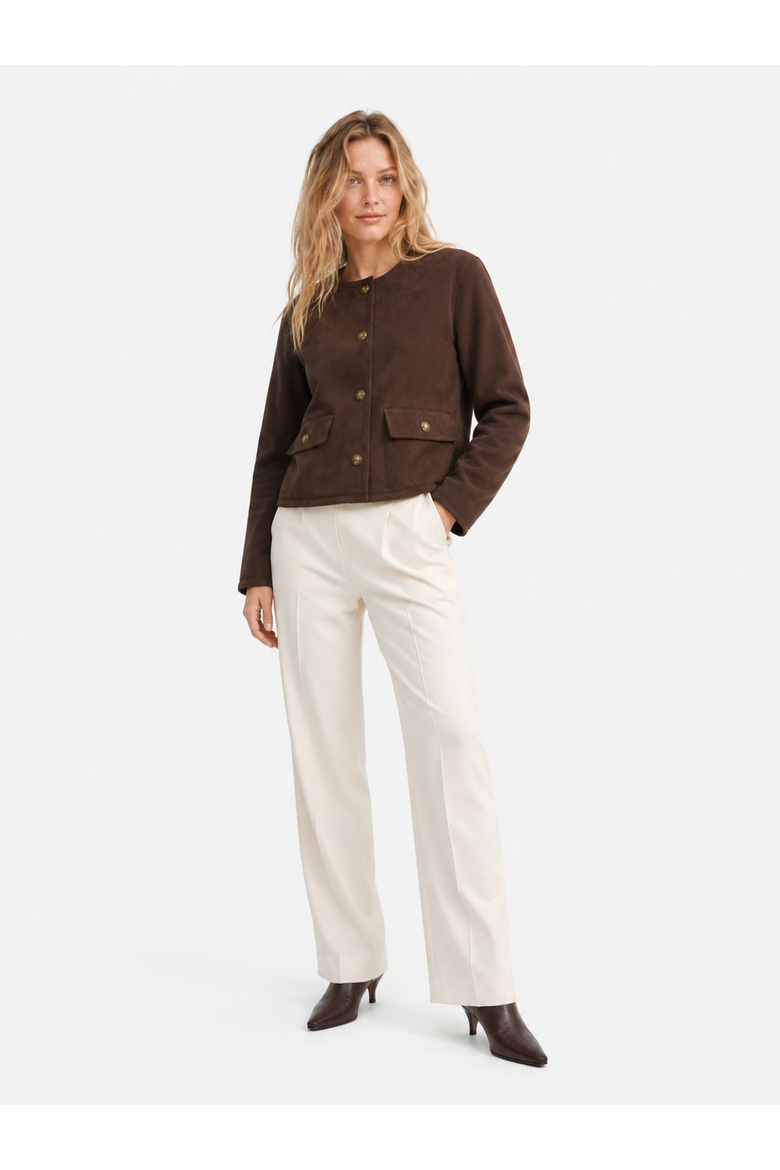 Aria Merino Curly Shearling Cropped Jacket, Alternate, color, Dark Brown