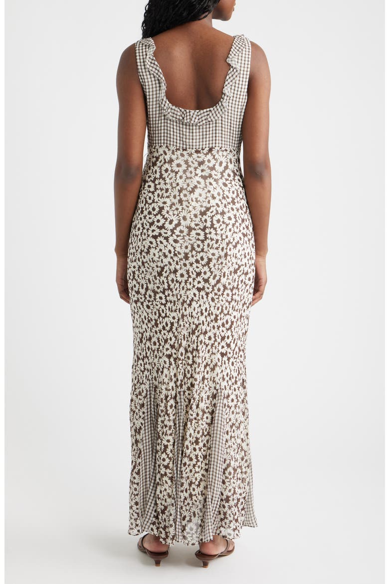 Dahlia Mixed Print Maxi Dress, Alternate, color, ESPRESSO DAISY GINGHAM MIX