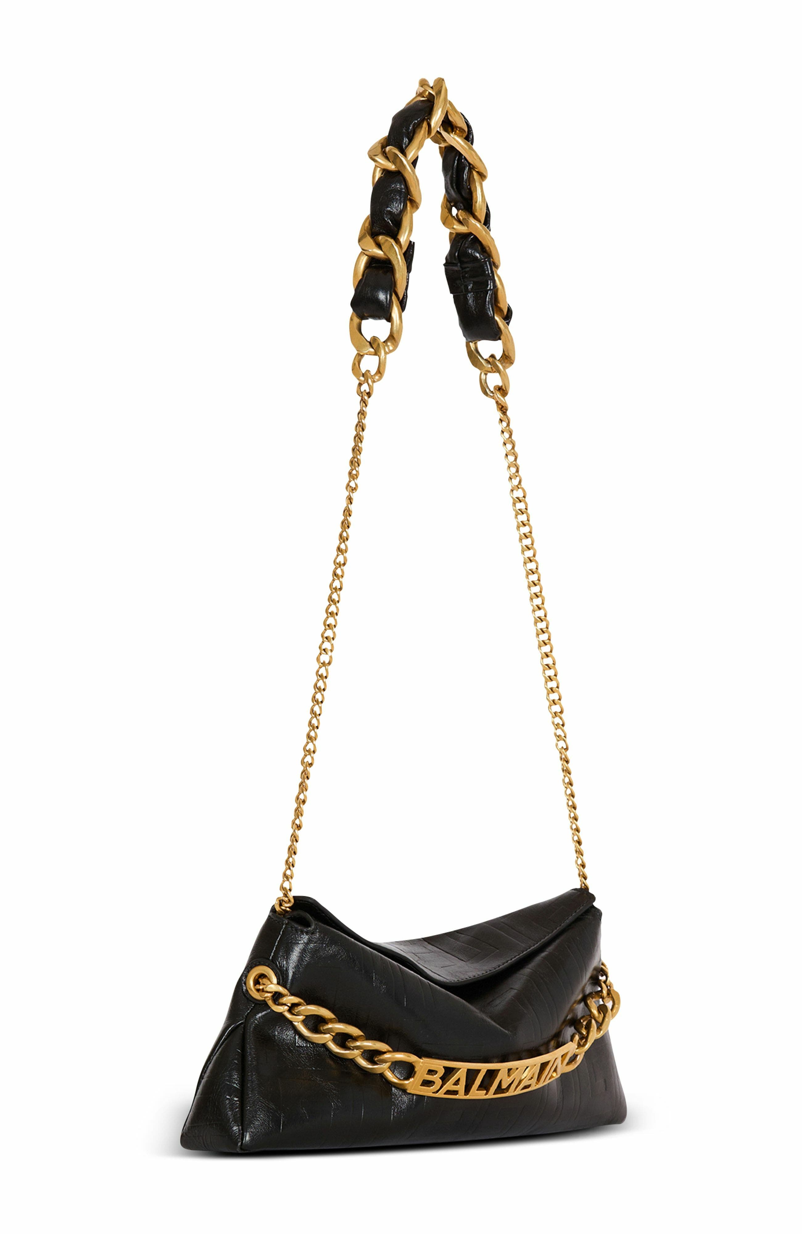 Balmain 1945 Soft Clutch In Crinkled Calfskin Leather, Alternate, color, 