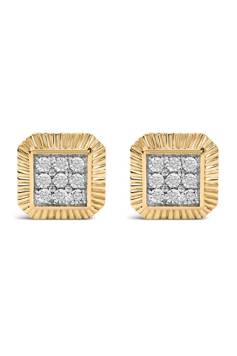 10K Yellow Gold Plated Silver 1/6 Cttw Diamond Textured Halo Stud Earrings, Main, color, Yellow