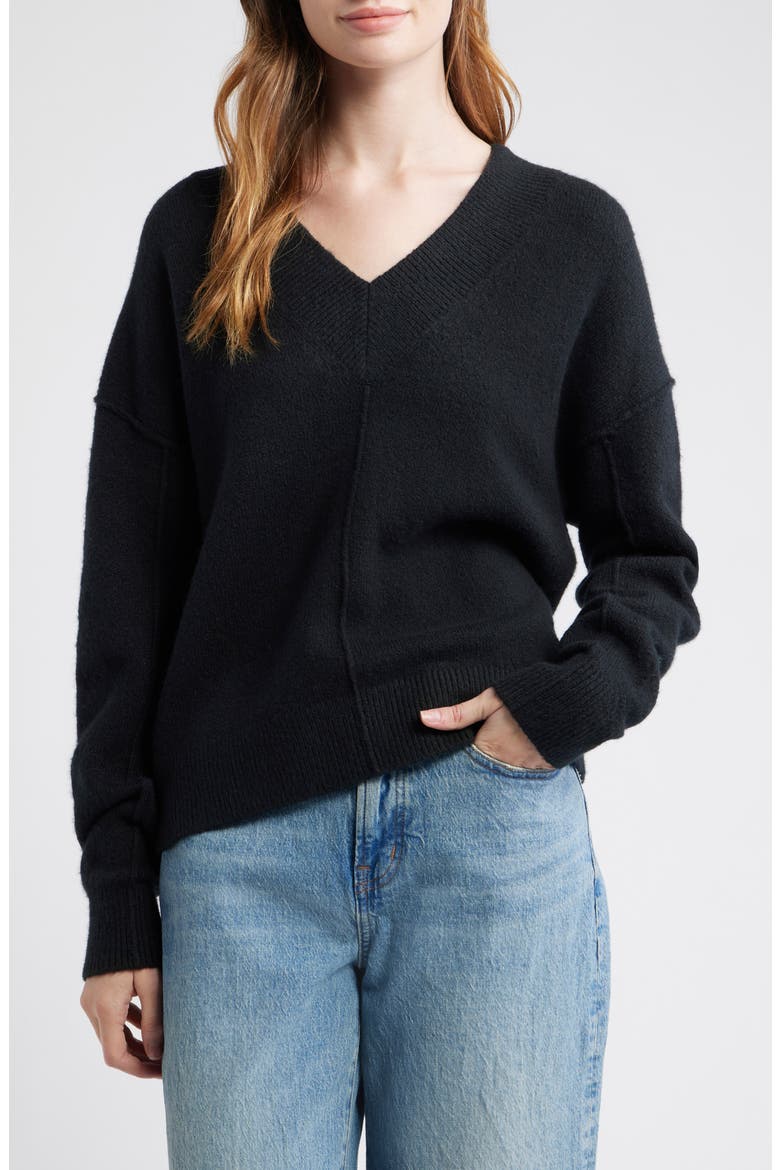 Calina Deep V-Neck Sweater, Main, color, TRUE BLACK