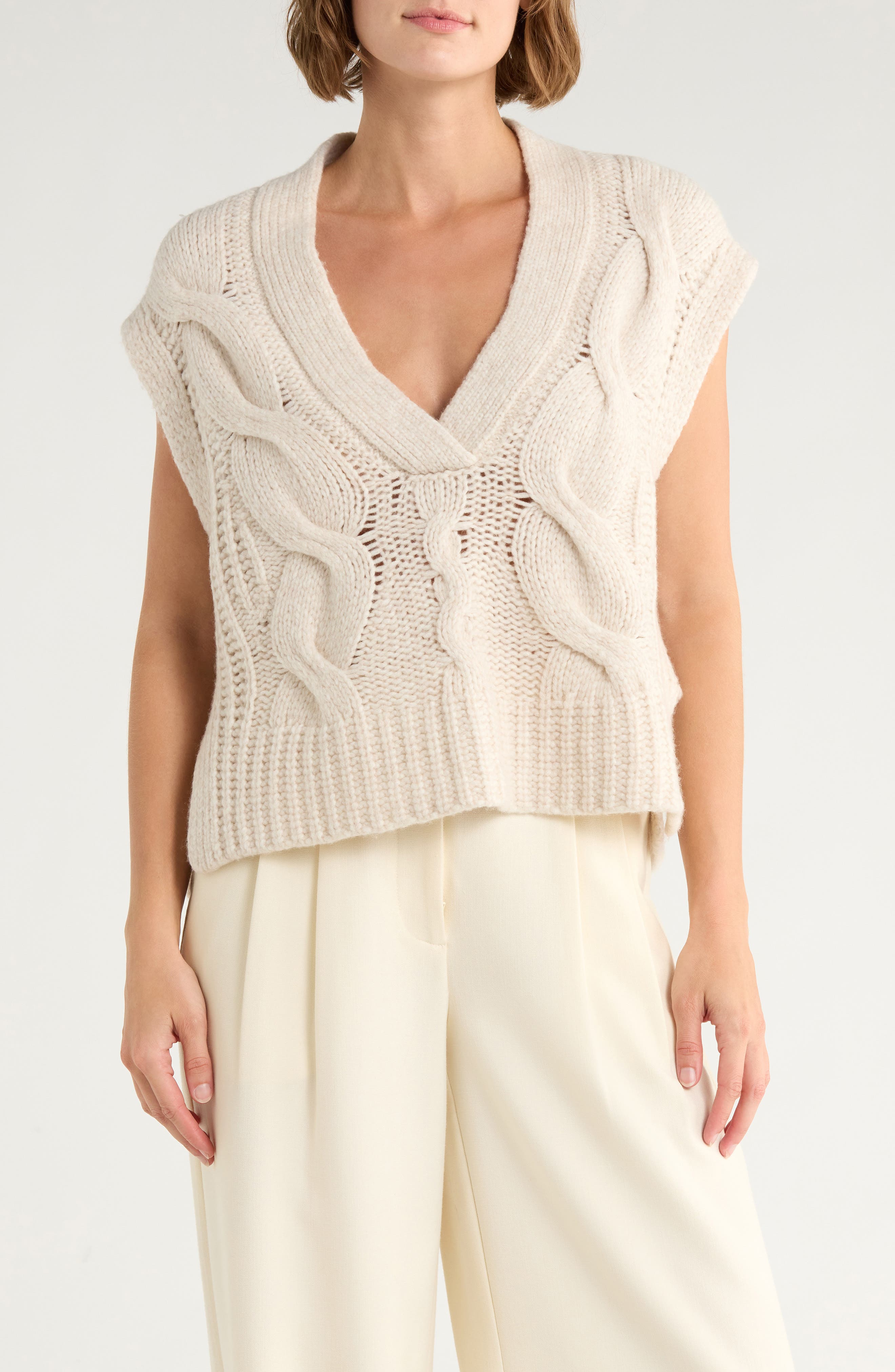 Ramy Brook Adelaide Cable Knit Sleeveless Sweater