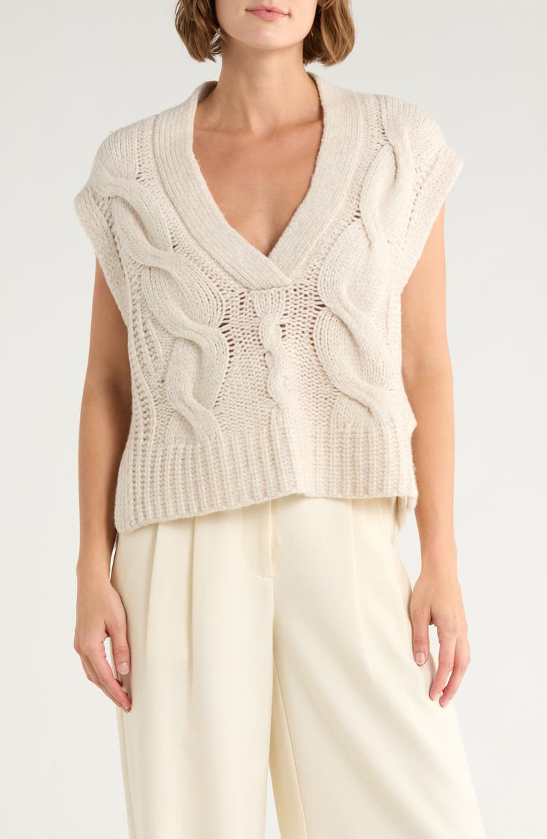 Ramy Brook Adelaide Cable Knit Sleeveless Sweater, Main, color, Oatmeal Cable