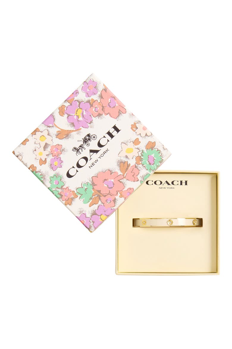 Tea Rose Enamel Hinged Bangle Bracelet, Alternate, color, WHITE/ GOLD