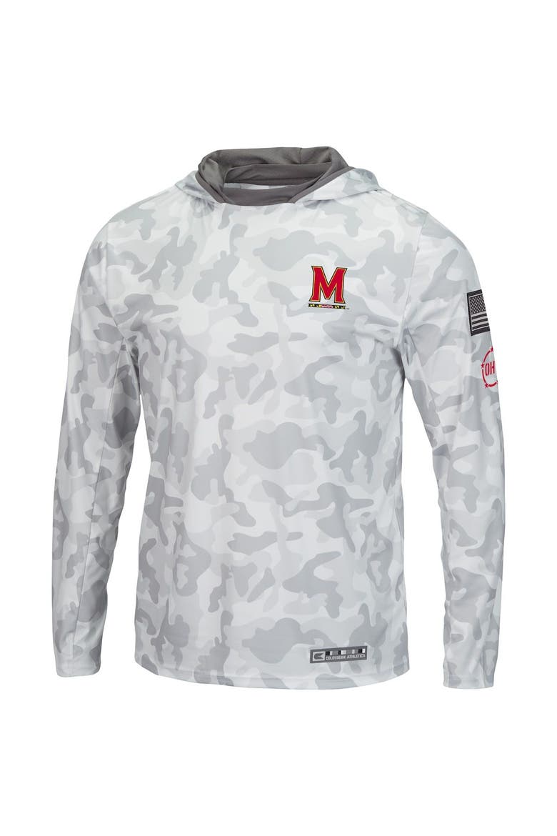 Men's Colosseum Arctic Camo Maryland Terrapins OHT Military Appreciation Long Sleeve Hoodie Top, Alternate, color, Arctic Camo