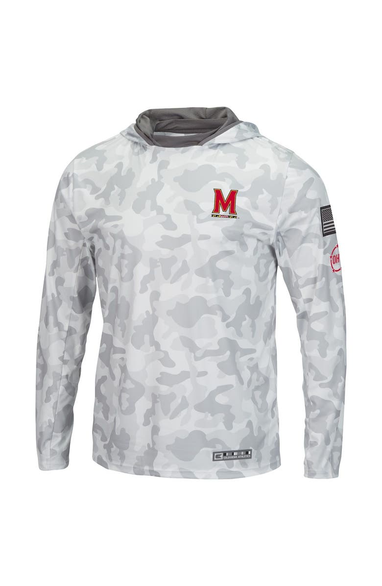 COLOSSEUM Men's Colosseum Arctic Camo Maryland Terrapins OHT Military Appreciation Long Sleeve Hoodie Top, Alternate, color, Arctic Camo