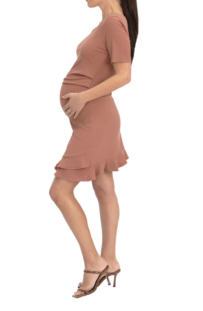 Angel Maternity Frill Body-Con Maternity Dress, Alternate, color, Dusty Rose