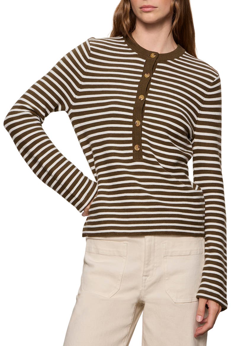 Everyday Henley Sweater, Alternate, color, FORAGE GREEN/ CHALK STRIPE