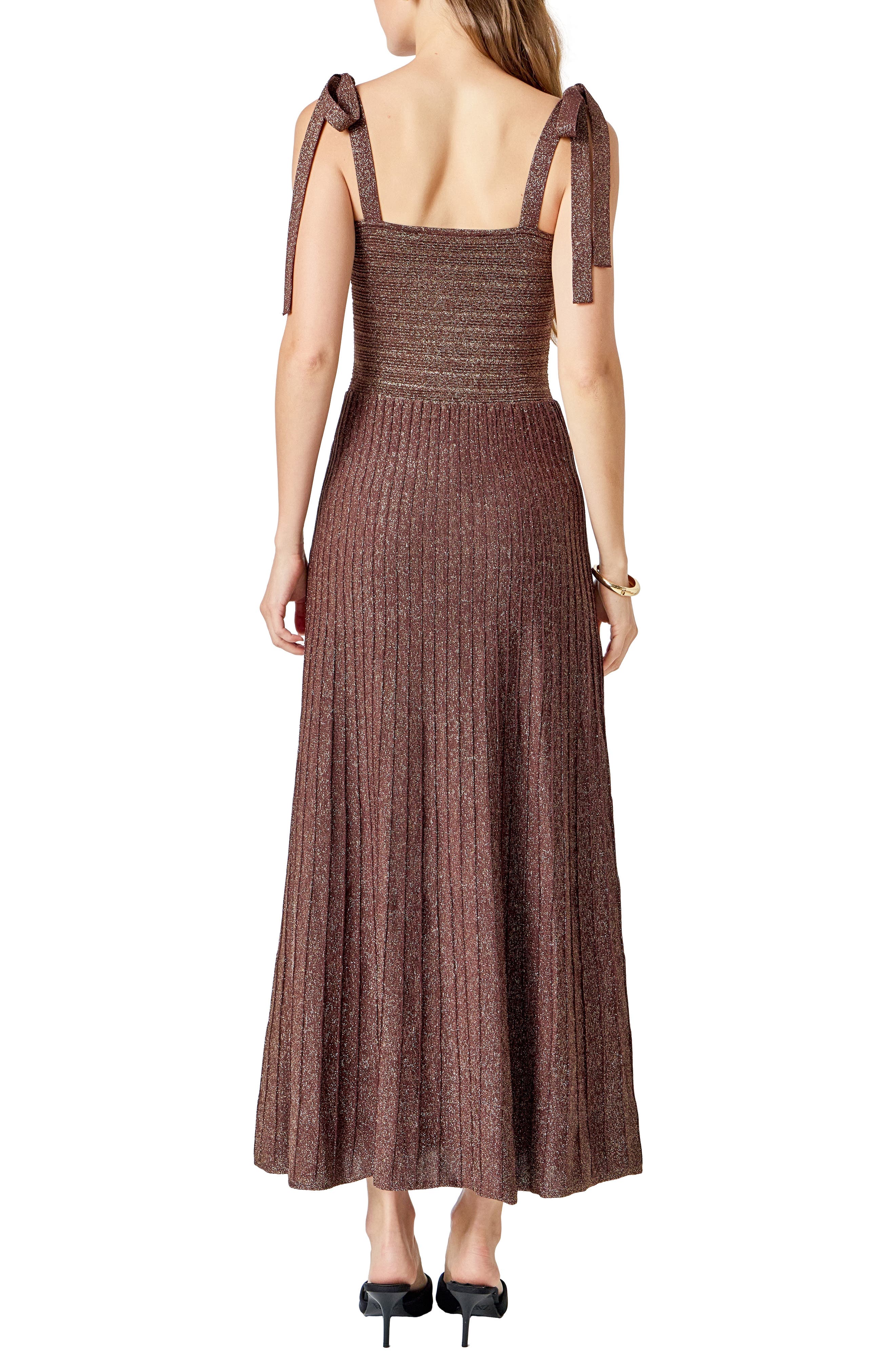 Tie Strap Metallic Maxi Sweater Dress - image 2