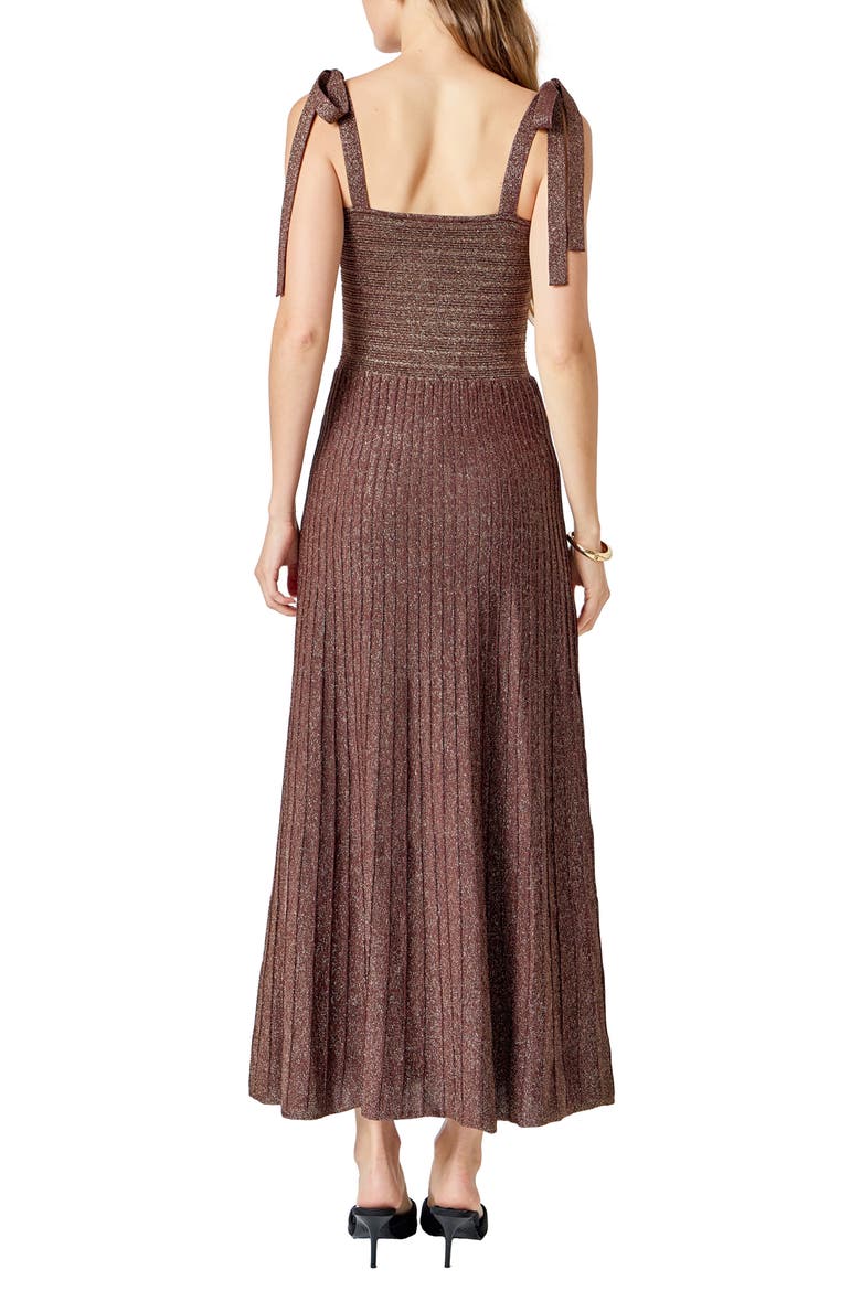 Tie Strap Metallic Maxi Sweater Dress, Alternate, color, BROWN