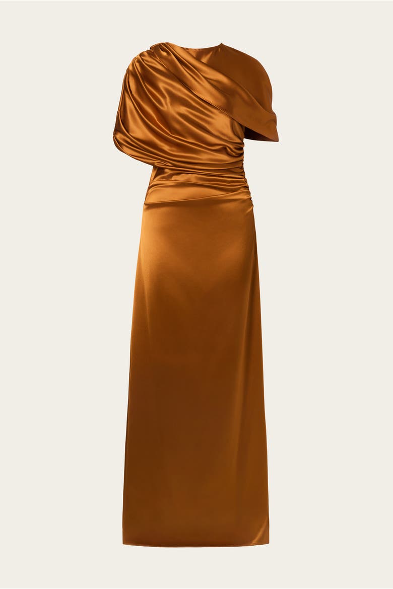 Cassia Draped Fitted Maxi Dress, Alternate, color, Amber