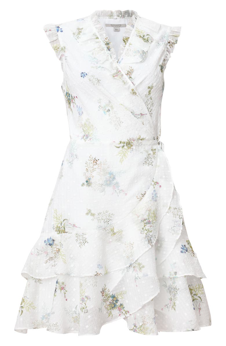 AllSaints Ari Floral Print Wrap Dress, Alternate, color, Laci Ecru White