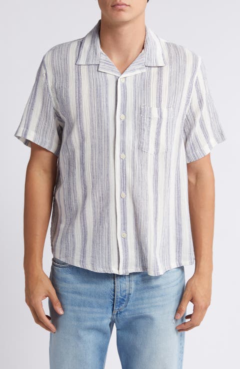 Tallis Stripe Cotton Blend Camp Shirt