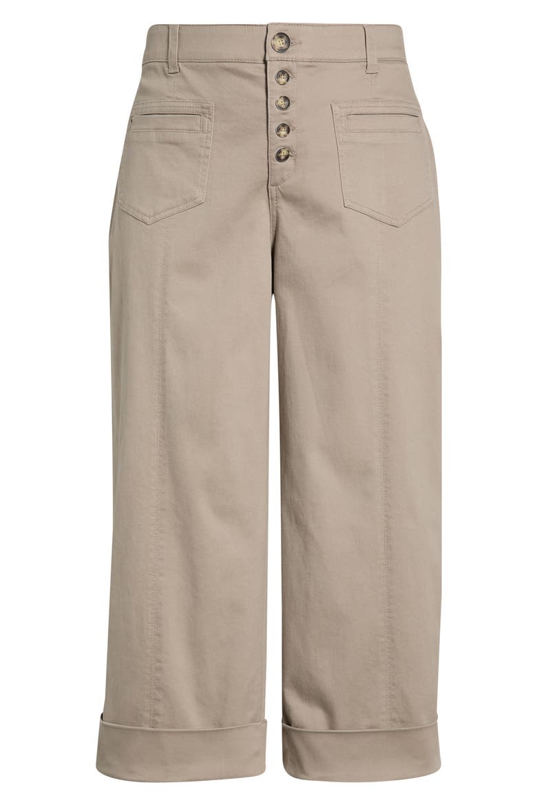 Skyrise Exposed Button Cuffed Wide Leg Twill Pants, Alternate, color, MOONROCK
