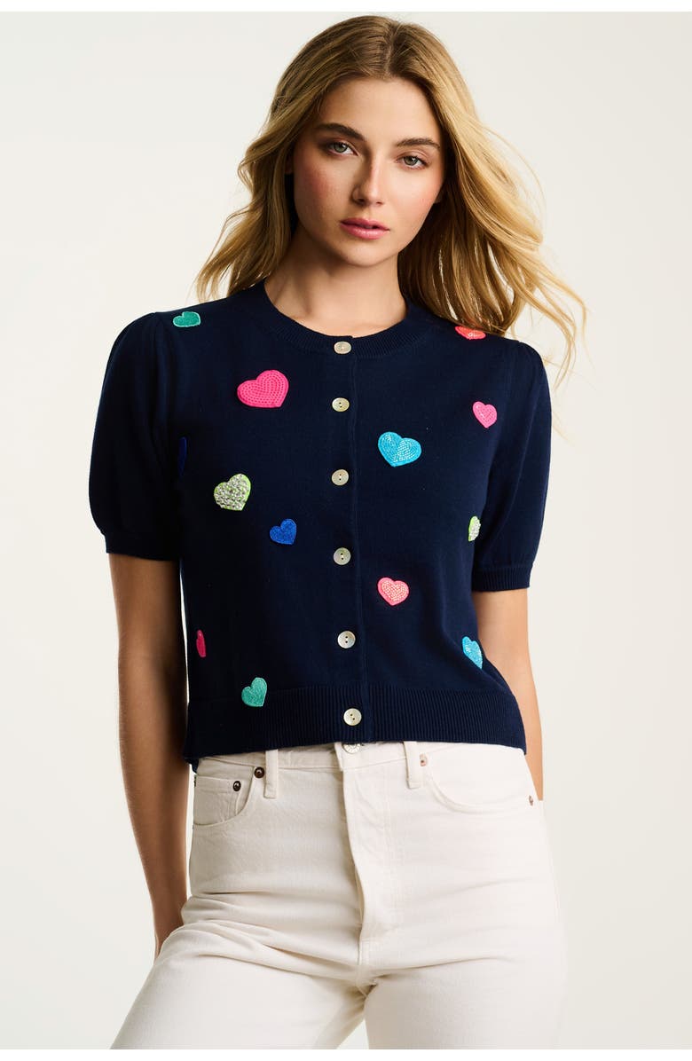 Lisa Todd Royal Flush Cotton Cardigan, Main, color, Navy