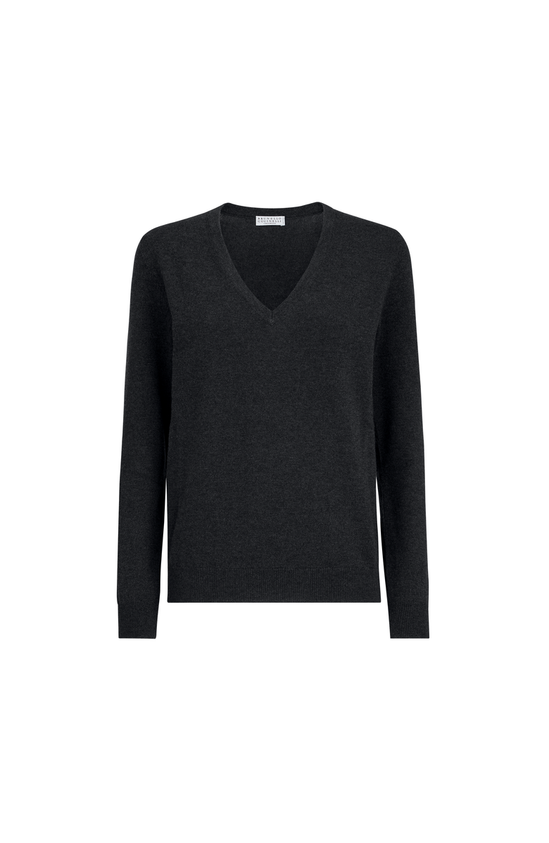 Brunello Cucinelli Cashmere sweater with monili, Main, color, Anthracite