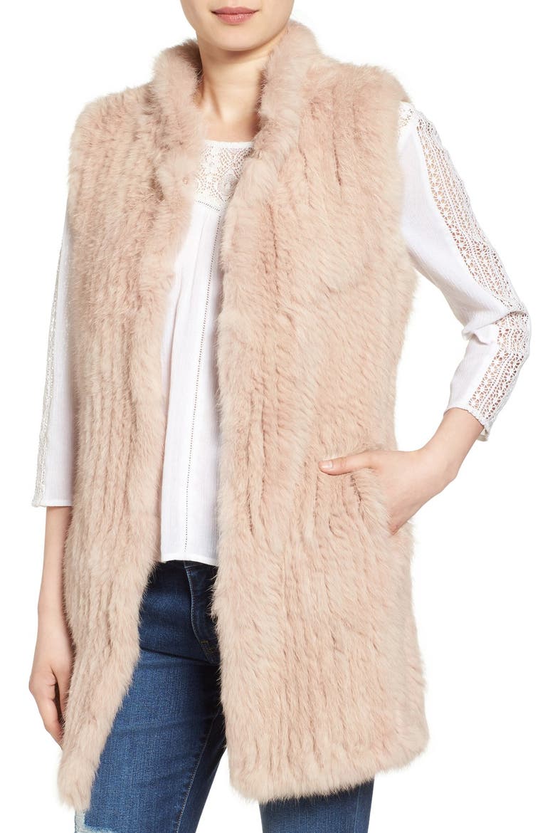 Long Genuine Rabbit Fur Vest, Main, color, BLUSH