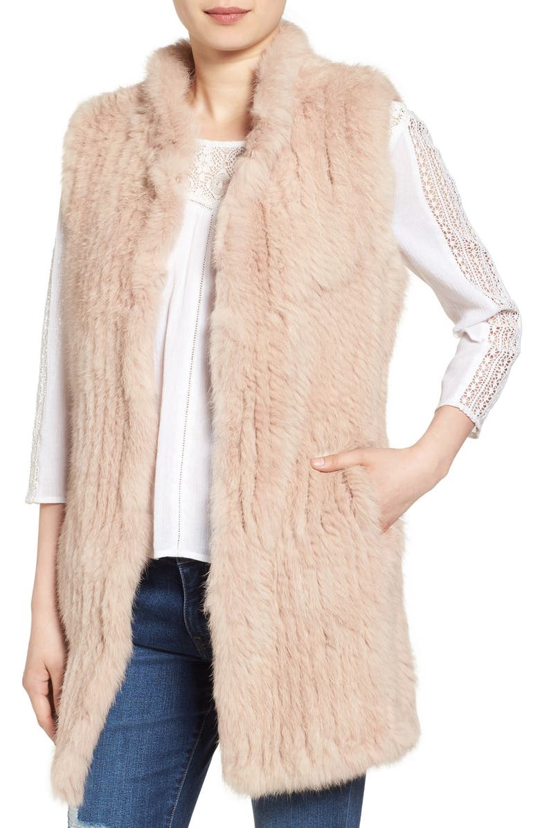 Love Token Long Genuine Rabbit Fur Vest, Main, color,