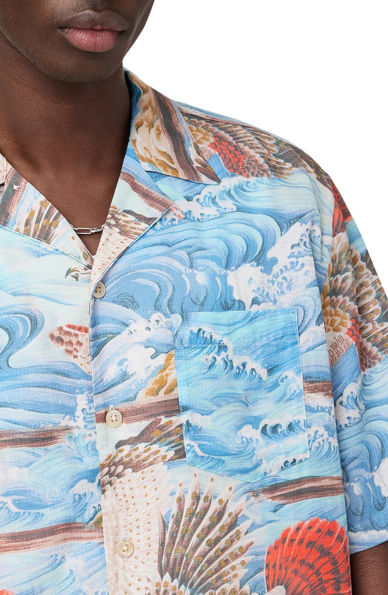 AllSaints Corsican Short Sleeve Camp Shirt, Alternate, color, Willow Blue