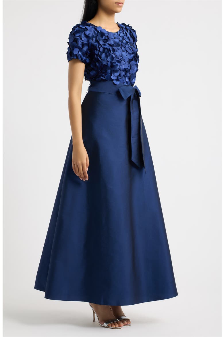 3D Beaded Paillette Bodice Taffeta A-Line Gown, Alternate, color, NAVY