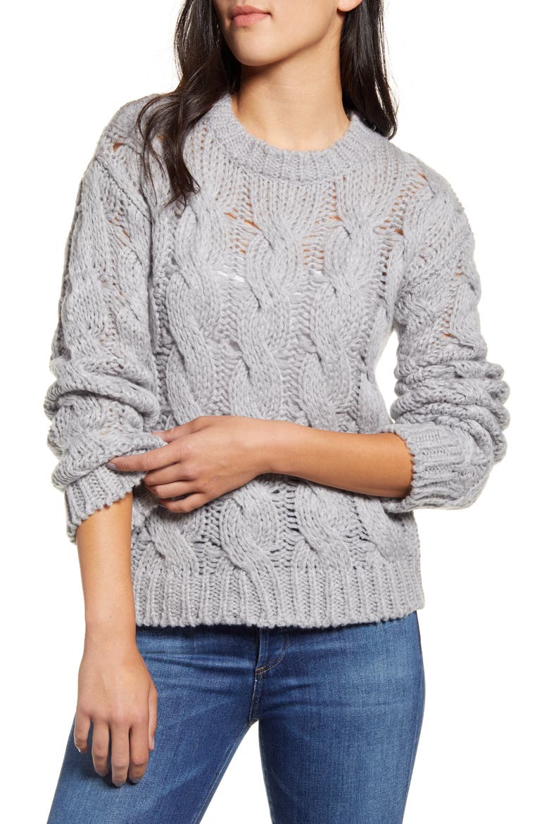 Cable Stitch Sweater, Main, color, FOG MIX