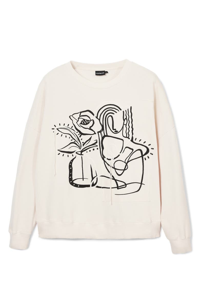 Desigual Patch Sweatshirt, Alternate, color, White