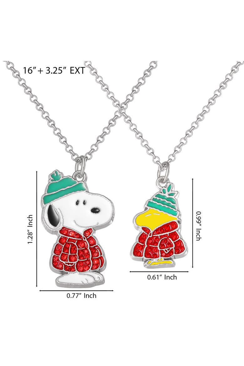 Snoopy & Woodstock Necklace Set, 2-Piece, Silver-Tone, Alternate, color, Multicolor