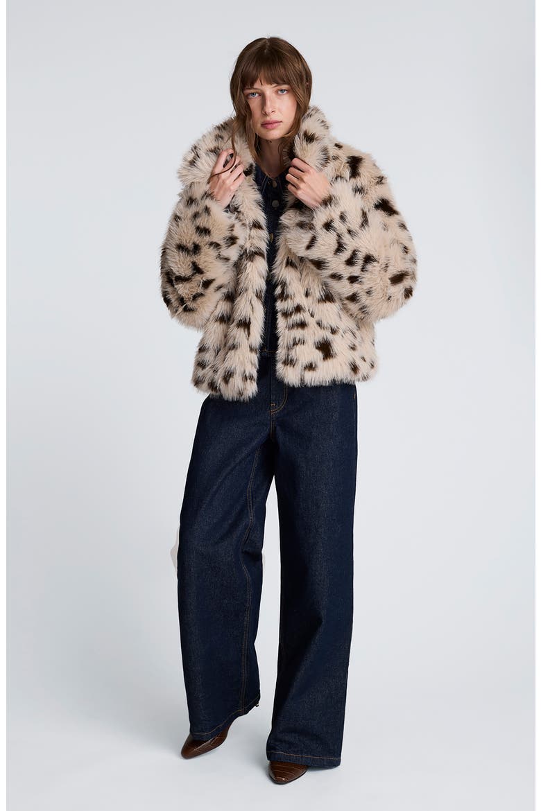 Oversize Faux Fur Crop Jacket, Alternate, color, OAT COMBO
