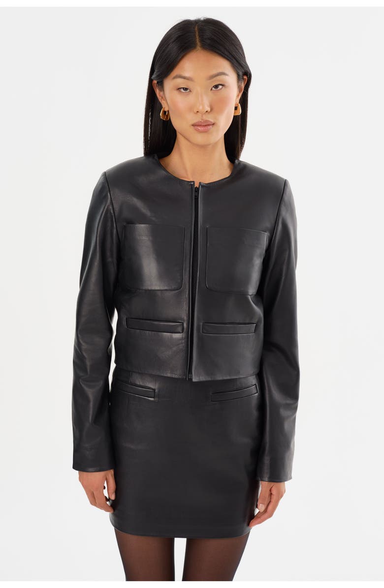 LAMARQUE LINETTE | Leather Jacket, Alternate, color, Black