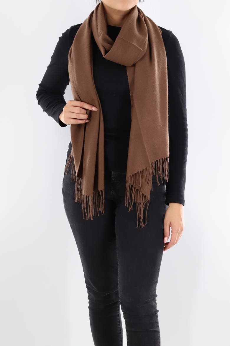 Solid scarf with fringe, Alternate, color, Brown