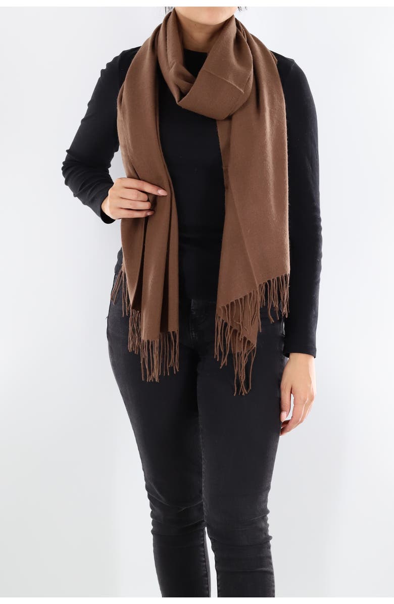 La Fiorentina Solid scarf with fringe, Alternate, color, Brown