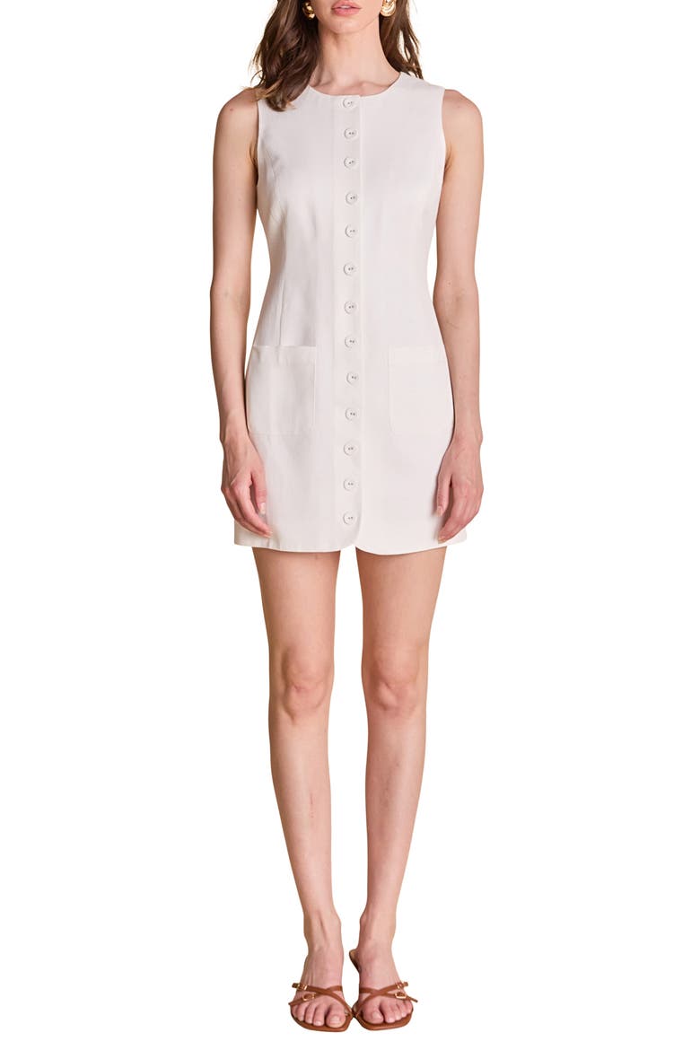 Button Front Sleeveless Linen Blend Minidress, Main, color, WHITE