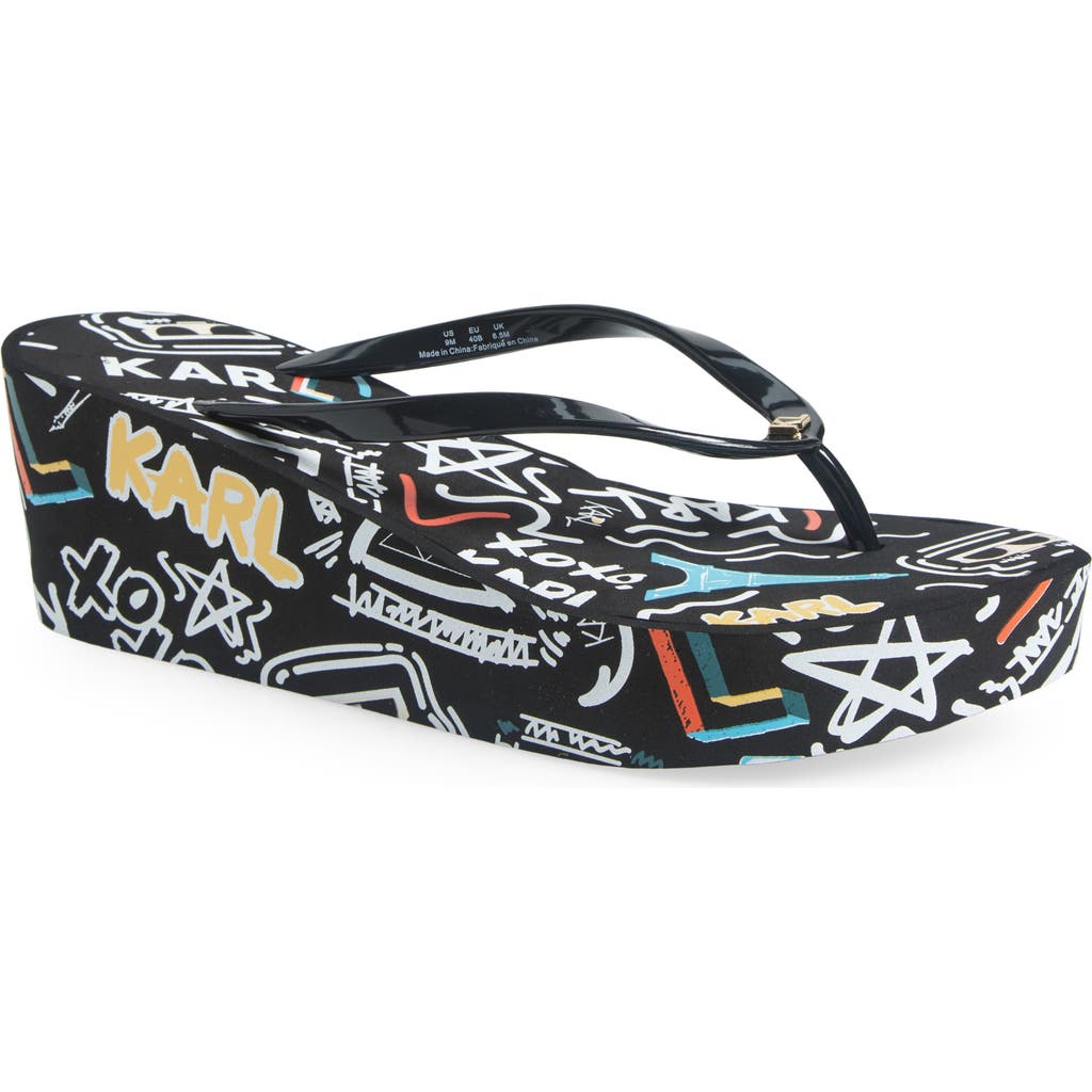 Karl Lagerfeld Paris Nola Graffiti Platform Flip Flop In Black Multi