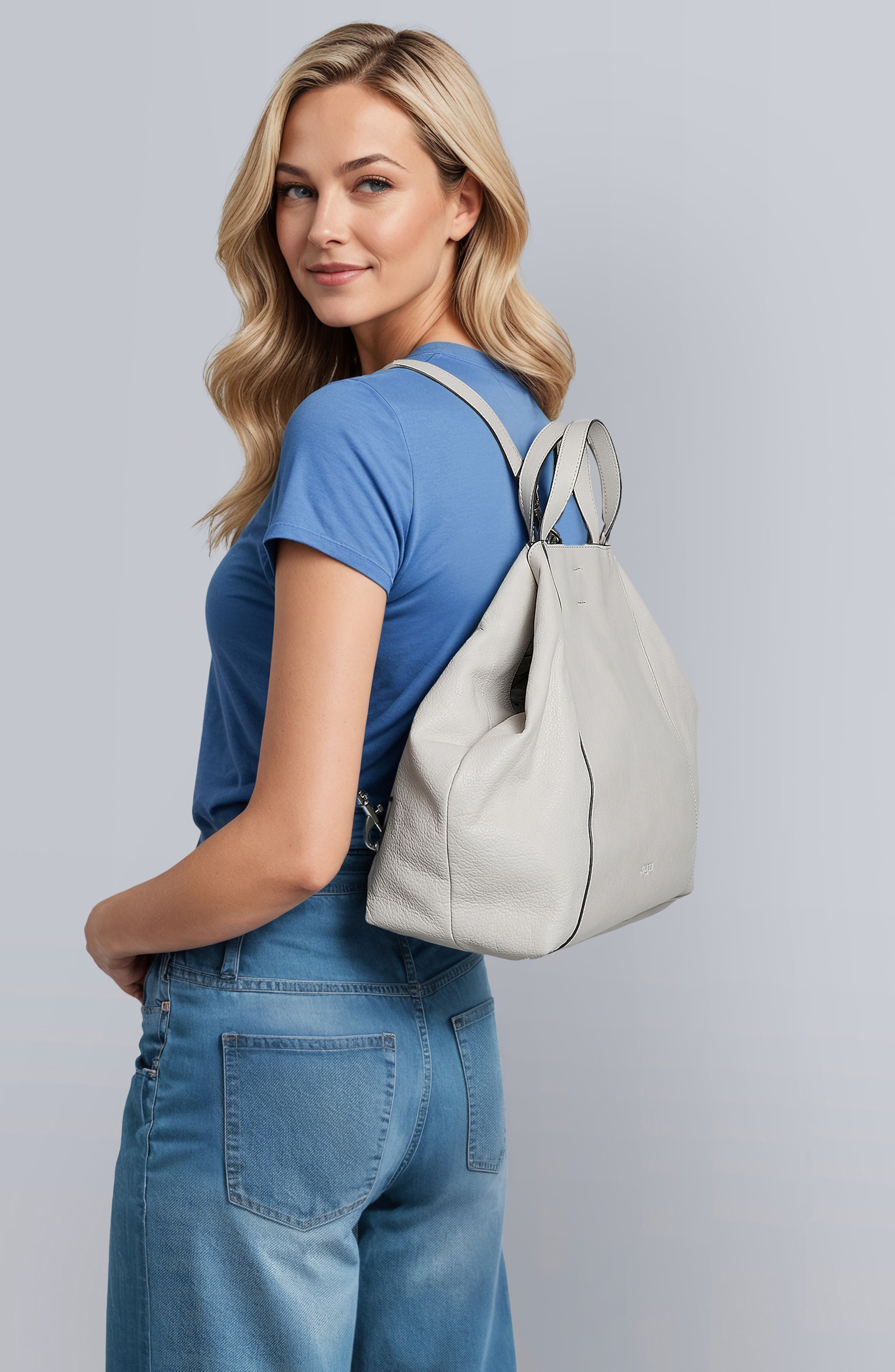 AIMEE Empire Convertible Leather Tote, Alternate, color, Chalk