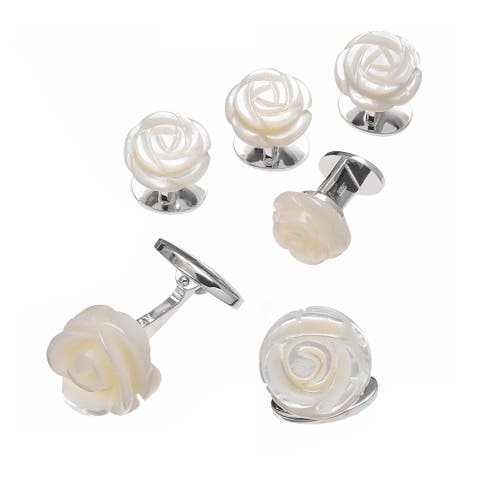Rose Carved Sterling Cufflinks and Stud Sets