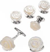 Jan Leslie Rose Carved Sterling Cufflinks and Stud Sets