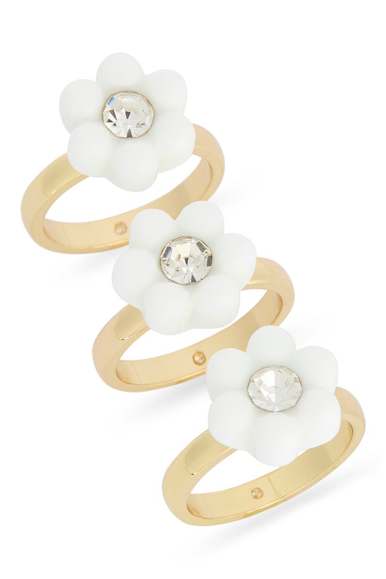 Set of 3 Crystal & Resin Flower Rings, Main, color, WHITE- YELLOW MULTI