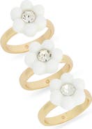 NORDSTROM RACK Set of 3 Crystal & Resin Flower Rings