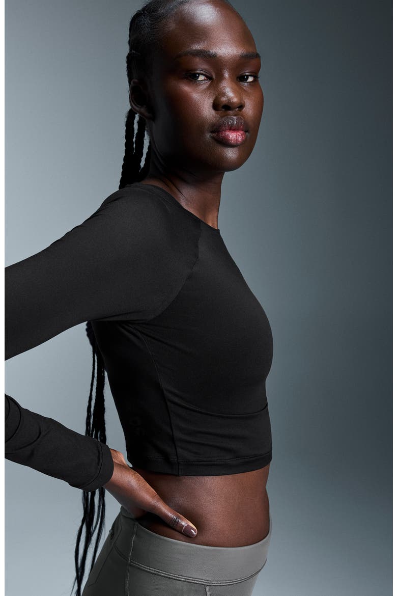 Studio Long Sleeve Crop Top, Alternate, color, BLACK
