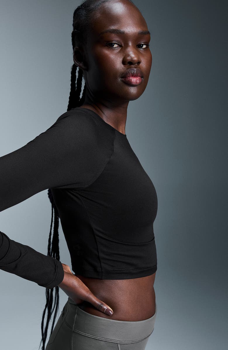 On Studio Long Sleeve Crop Top, Alternate, color, Black