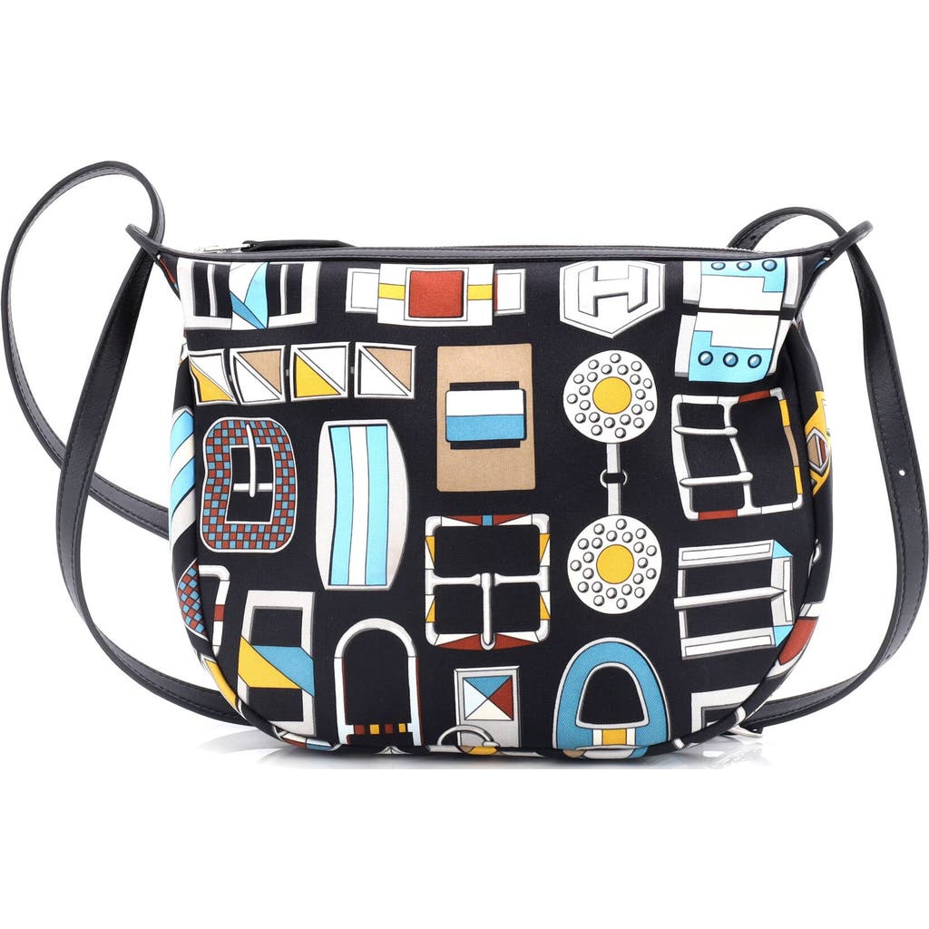 Pre-owned Hermes Hermes Sursoie To Go Pouch Printed Silk And Leather In Black