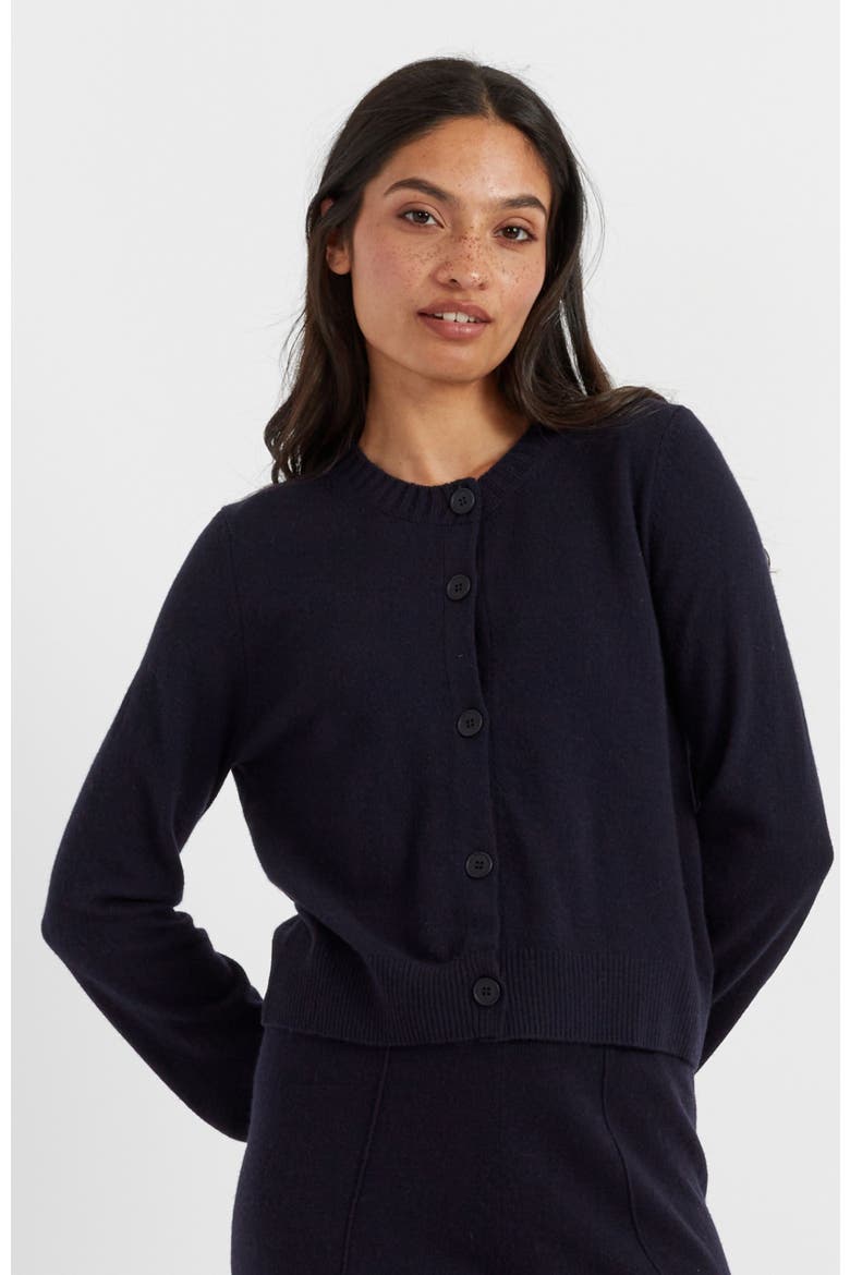 Wool Cashmere Blend Crew Neck Cropped Cardigan, Main, color, Black