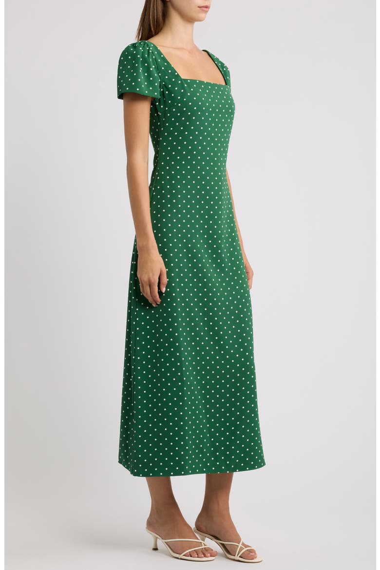 Polka Dot Square Neck Midi Dress, Alternate, color, GREEN POLKA DOT