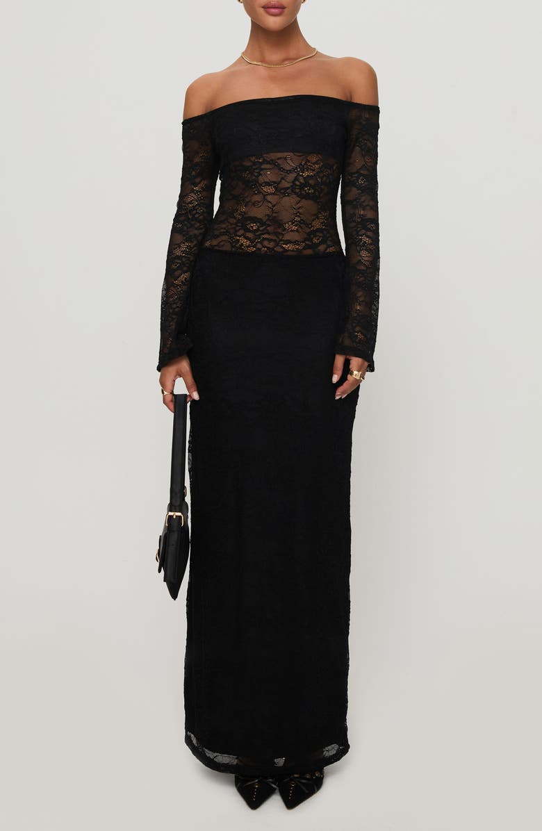 Princess Polly Pinot Grigio Lace Off the Shoulder Top, Main, color, Black