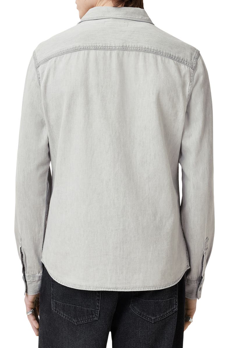 AllSaints Gleason Cotton Denim Snap-Up Shirt, Alternate, color, 