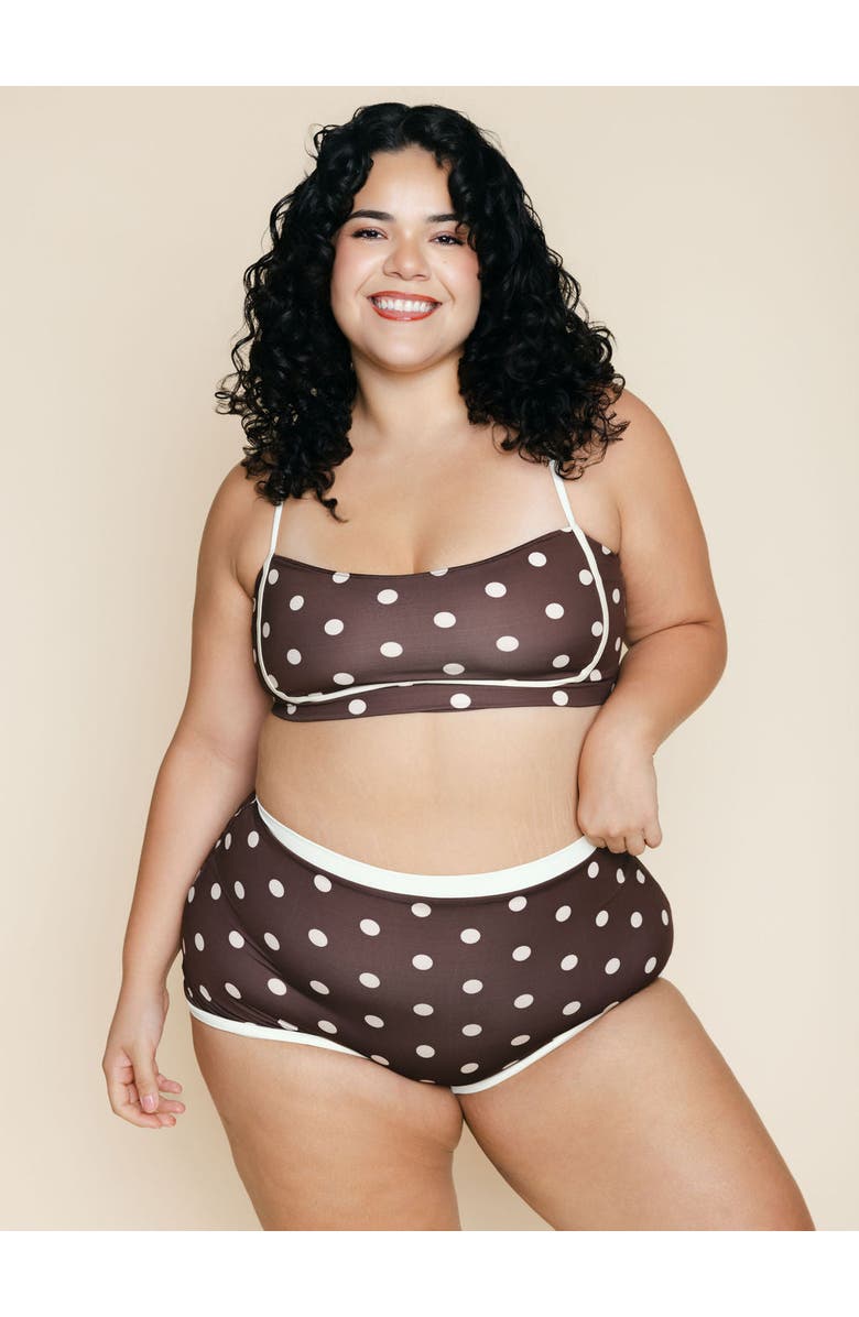 Kitty and Vibe Bandeau With Piping Bikini Top, Alternate, color, Brandy