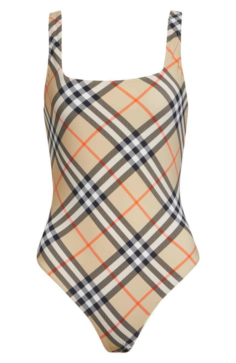 Burberry Sabina Check One-Piece Swimsuit, Alternate, color, Sand Ip Check