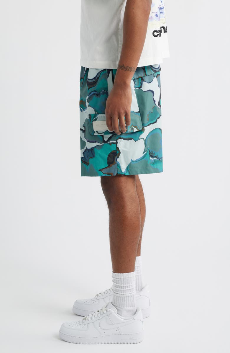 CRIMINAL DAMAGE Marble Print Cargo Shorts, Alternate, color, Green